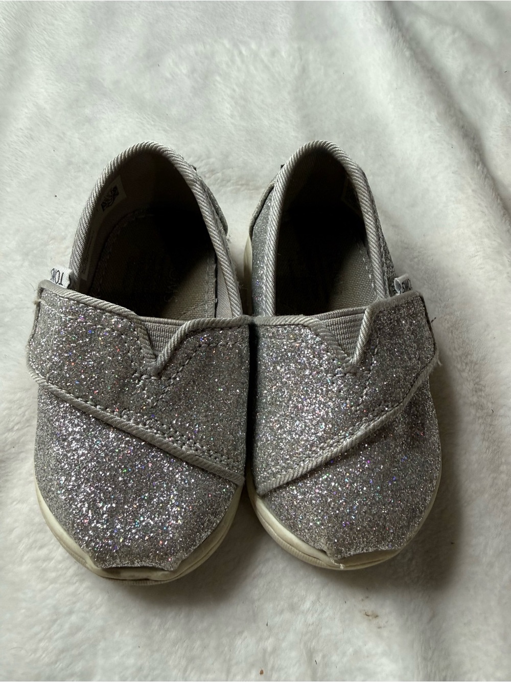 Toms Kids Glitter Slip-Ons - Silver